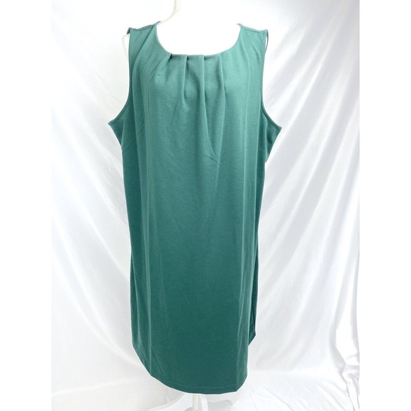 Lands’ End 2X 20W-22W Green Sleeveless Dress Round Pleated Neck - Picture 1 of 7